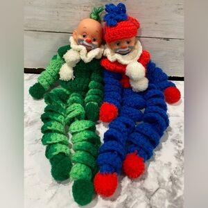 2 Vintage Handmade Crochet Clowns / Clown Rubber Head Hong Kong